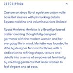 Like New Merlette Brandt Eyelet Tiered
Swing Blouse White Medium Retail $500.00 Photo 15