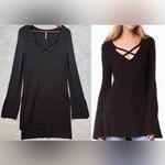 Free People ‎ Womens V-Neck Black Long Sleeve Sweater Tunic Dress M Photo 1