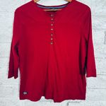 Lauren Ralph Lauren Womens Henley Shirt Size 2X Red Ribbed Cotton 3/4 Sleeve Photo 1