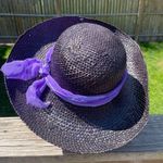 Vintage Straw Kentucky Derby Hat with Ribbon Black and Purple Photo 2