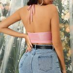 NWOT Metallic Pink Ruched Cut Halter Neck Crop Top Photo 2
