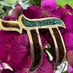 Sterling Silver Turquoise & Red Coral Chai Pendant Southwestern Navajo Style Photo 8