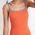 Solid & Striped Solid &‎ striped poppy tie strap one piece swimsuit in brown, black, and blue Photo 0