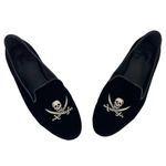 Jon Josef Black Velvet Gatsby Embroidered Skull Flat Loafers Shoes Size 7.5 Photo 11