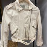 ALLSAINTS Dessa Balfern Ivory Denim Biker Moto Jacket Womens Size 4 Photo 1