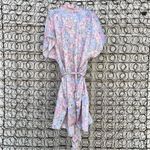 Vintage 90s Pinx pastel blue pink floral slinky short bathrobe 2X PLUS VOLUP Size XXL Photo 1