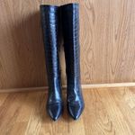 Aquatalia Black Croc-Embossed Leather Knee-High Boots 7.5 M Block Heel Zip Italy Photo 1