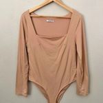 PEORIA | Dark Nude Peach Square Neck Long Sleeve Bodysuit Snap Closure | Size XL Tan Photo 1