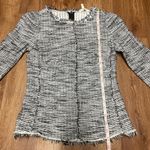 Rebecca Taylor  White Black Boucle Tweed Top 3/4 Sleeve Fringe Career Size 2 XS Photo 9