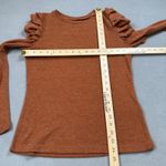 SheIn  Sweater Top M Orange Crew Neck Texture Long Sleeve Puff Sleeve Button Cuff Photo 2