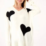 Laurie Felt V Neck Cream Black Heart Print Cashmere Blend Sweater Women Medium Photo 0