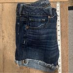American Eagle  Denim Shorts Womens Size 4 Super Stretch Midi Dark Wash Raw Hem Photo 5