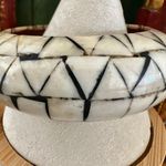 Vintage Bone Inlay & Wood Chunky Bangle – Geometric Triangle Mosaic, Boho Statem Photo 3