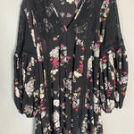 POL Women's Size Medium Floral Lace Details Boho Balloon Sleeve Black Mini Dress Photo 3