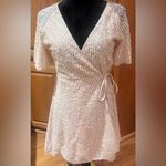 ZARA Sequin Sheer Flounce Sleeve A-Line Wrap Mini Dress Blush Pink Size Medium Photo 8