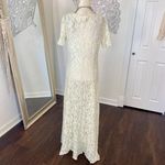 Whimsygoth Vintage Made in USA Cream White Sheer Floral Lace Midi Maxi Dress L Size L Photo 5
