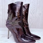 Azalea wang night shift stiletto booties boots black glitter leaf style heel 8.5 Photo 4