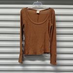 White Crow Boho Waffle Knit Thermal Top Women's Medium Rust Long Sleeve Henley Photo 1