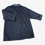 Vintage 80s Black Wool Coat Faux Leather Trim USA Made Boxy Cocoon Coat Size 12 Photo 8