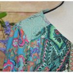 Figueroa & Flower Womens 2X Green Floral Lace Up Lace Back Blouse Tunic Top Photo 3
