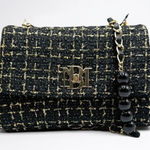 Badgley Mischka  Tweed Crossbody Flap Bag Black Gold New With Tags Photo 0