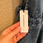 We Wore What NWT  Slouchy Slit Denim Overalls - Steel Photo 11