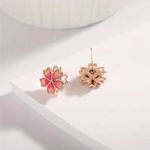 Pink Floral Enamel Stud Earrings Gold Tone Blossom Flower Cute Dainty NWT Photo 2