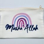 Mashallah Canvas Zipper Pencil Bag Makeup Bag Pouch Bag Handmade NWT White Photo 0