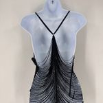 NWOT YANDY COLLECTION Black Fringe Mini Dress Size L Swim Coverup Lingerie Photo 6