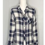 Rails  Hunter Plaid Long Sleeve Button Shirt Navy Blue White Soft Oversized Photo 3