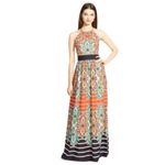 Eliza J Print Crêpe de Chine Halter Maxi Dress Navy Combo Paisley - 4 EUC Photo 3