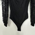 Blue Blush Women’s Long Sleeve Lace Square Neck Bodysuit Black Medium Photo 6