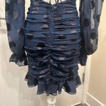 For Love & Lemons  Lula Mini Dress Navy Polka Dot Ruched Chiffon Silk Party XS Photo 8