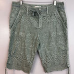 Sundance NWT  Sage Green Eyelet Lace Bermuda Boho Shorts Tie Scallop Hem Size 10 Photo 0