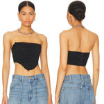 superdown  Savannah Strapless Ruched Mesh Cropped Corset Top Black Women's Size S Photo 1