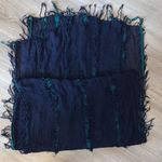 Sheer Navy Blue with green stripes boho fringe scarf Photo 4