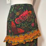 Farm Rio  Garden Tiered maxi skirt NEW boho tropical floral ruffle black motif si Photo 2