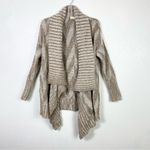 Anthropologie Staring at Stars Tan & White Herringbone Striped Open Face Waterfall Cardigan Photo 2