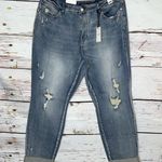 Judy Blue  NWT Sz 24W Blue Denim Distressed High Waist Roll Cuff Boyfriend Jeans Photo 0