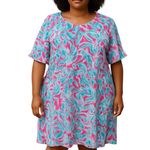 NEW PAPPAGALLO TROPICAL VICTORIA STYLR RUFFLE BELL SLEEVE PINK BLUE GREEN DRESS Size 2X Photo 0