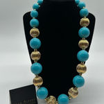 Joan Rivers Signed Chunky Turquoise & Gold Beaded Necklace Photo 0