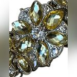 Vintage‎ Floral Yellow White Rhinestone Chunky Statement Stretch Bracelet Gold Photo 3