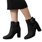 Unisa  Boots Womens Size 8.5 Black Ankle Booties Block Heel Side Zip Buckle Photo 0