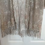 Chico's  Open Knit Kimono Sz LG (2) Lightweight Fringe Pink Tan Beach Boho Festiva Photo 3