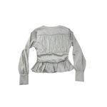 Jason Wu Women's Silver Satin Peplum Blouse Top Long Sleeve Button Down Size M Photo 2