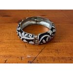Silver Tone Black Enamel Hinged Bangle Bracelet Rhinestone Crystal Scroll Design Photo 1