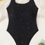 Sofia Vergara medium Seamless black shimmer sleeveless Thong bodysuit Scoop Neck Photo 0