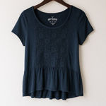 American Eagle  Soft & Sexy Navy Blue Lace Peplum T-Shirt | Flowy Embroidered Ruf Photo 0