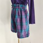 American Vintage Vintage 90s Melbourne Classix Teal Purple Plaid Paperbag High Waisted Shorts S M Photo 3