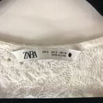 ZARA  Shift Dress Puff Sleeves Ruffle Textured Embroidered Floral White S Photo 2